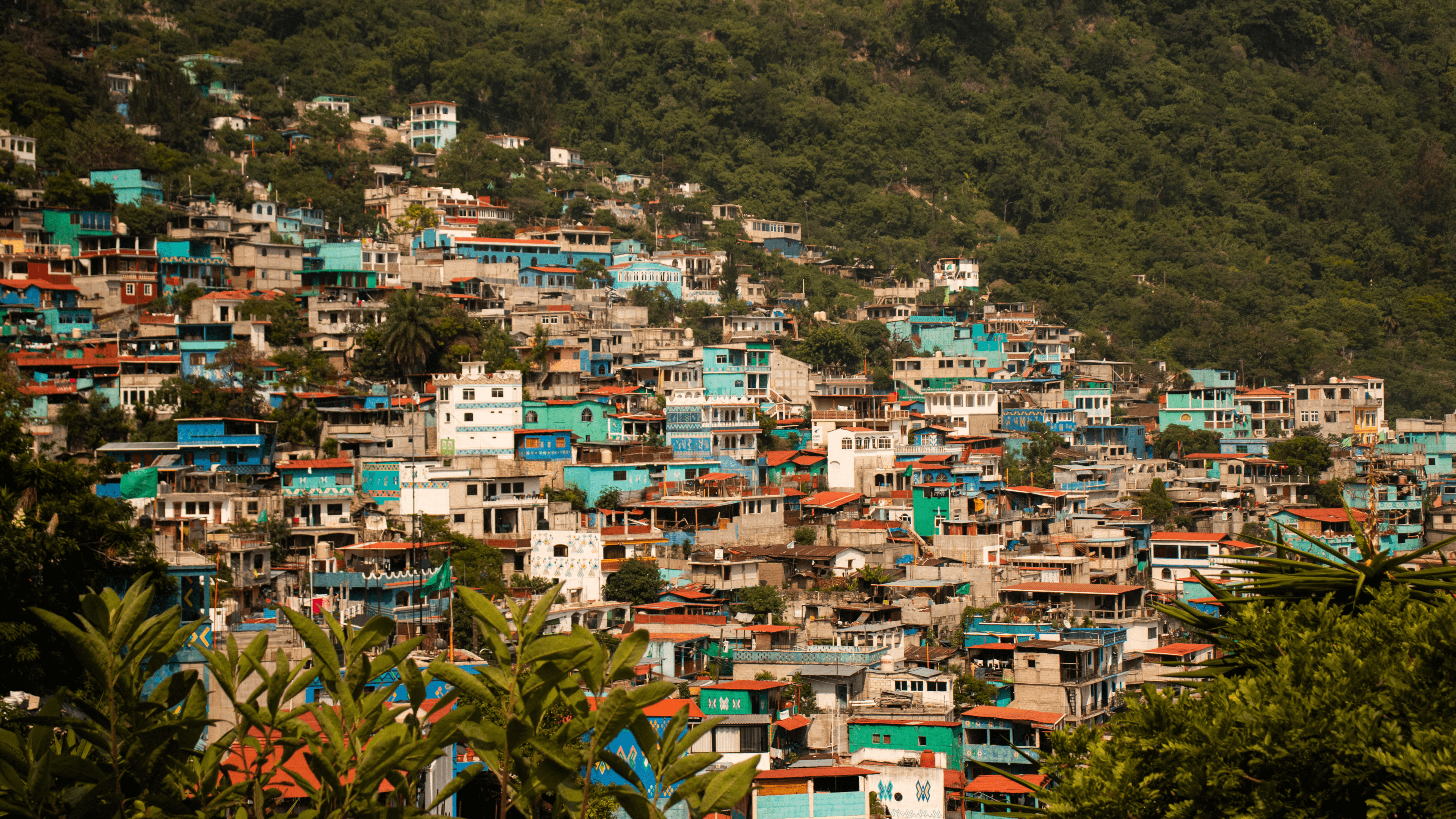 Most of the houses are painted to match the traditional colors of the weaving.