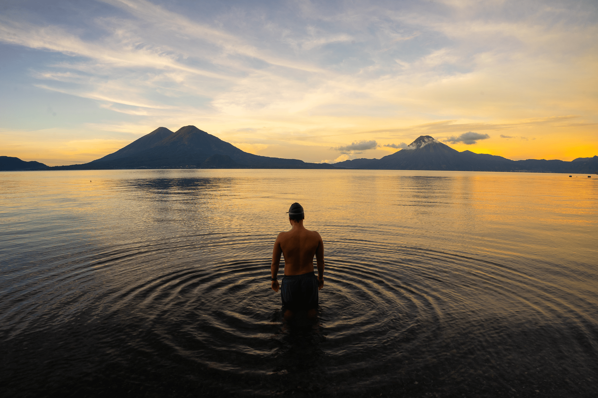 Swimming in San Juan La Laguna at sunset.