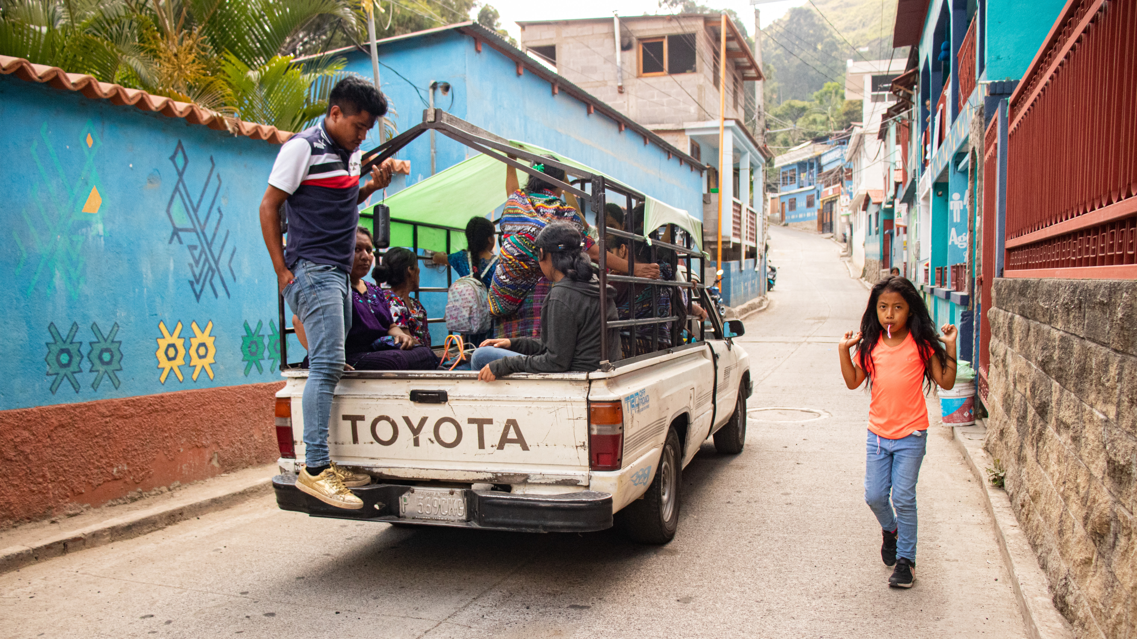 Open bed pick up is used for short distances between villages.