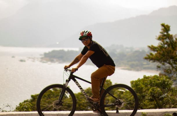 Cyclist in Guatemalan highlands